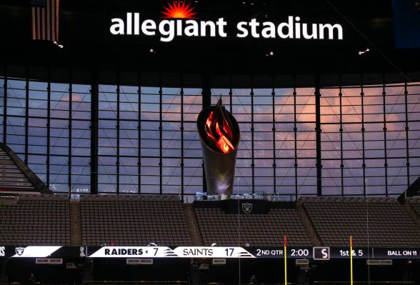 The Al Davis Memorial Torch is seen during the second quarter of the Las Vegas Raiders' home op ...