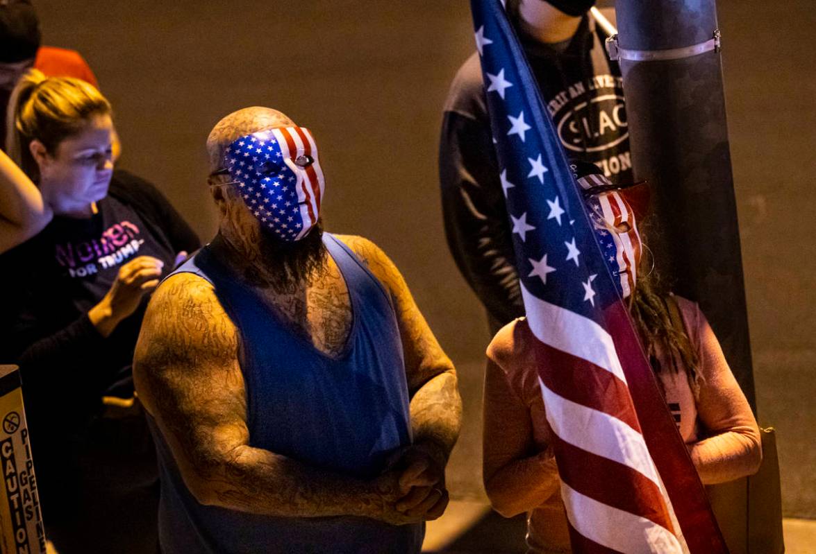 Supporters of President Donald Trump protest outside of the Clark County Election Department bu ...