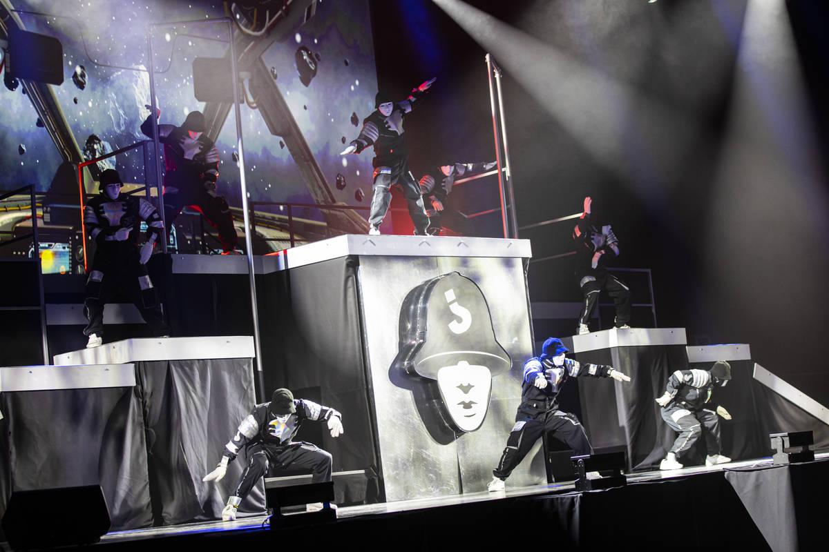 The Jabbawockeez perform in their production, "Timeless," at the MGM Grand Garden Are ...
