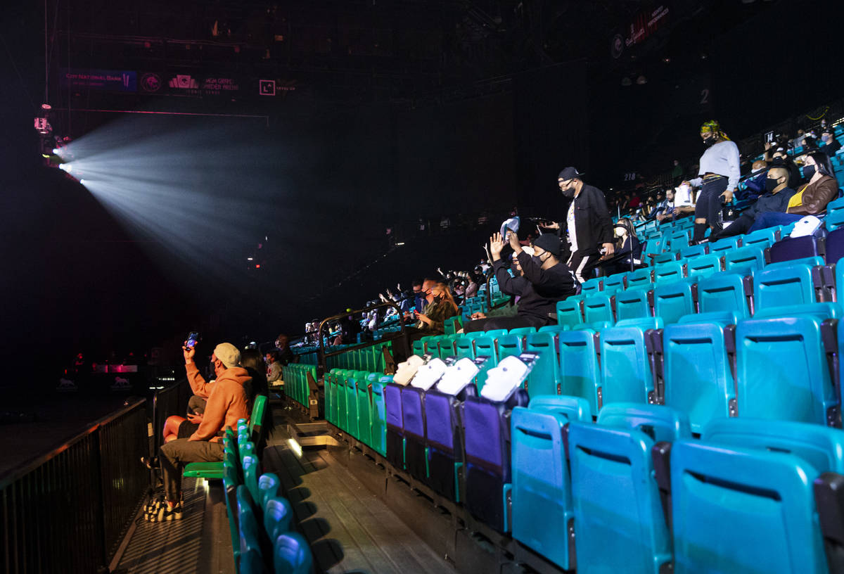 People watch as the Jabbawockeez perform in their production, "Timeless," at the MGM ...