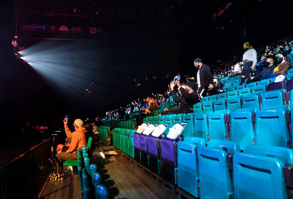 People watch as the Jabbawockeez perform in their production, "Timeless," at the MGM ...