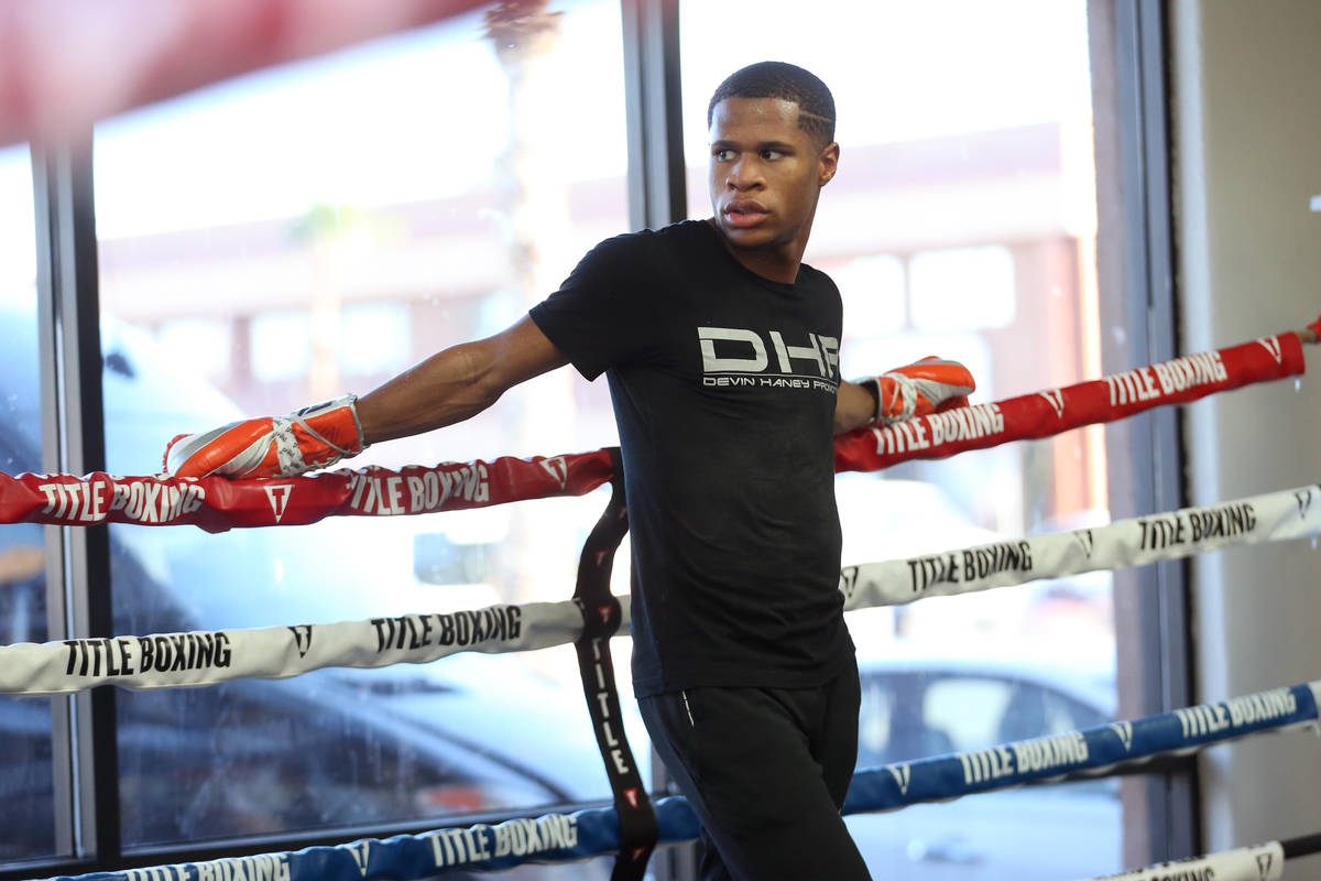 Boxer Devin Haney during a boxing gym workout at Title Boxing gym in Las Vegas, Tuesday, Oct. 2 ...