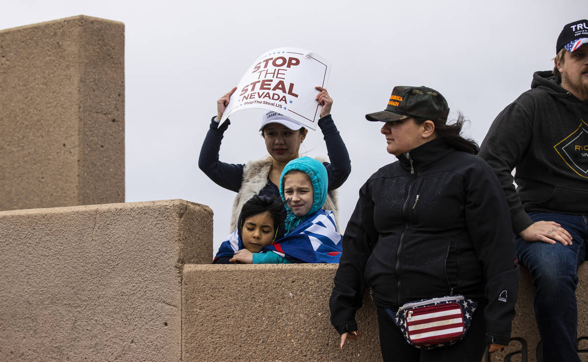 Supporters of President Donald Trump protest outside of the Clark County Election Department af ...