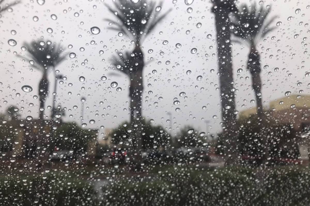 Rain is seen Saturday, Nov. 7, 2020, at the Summerlin Costco in Las Vegas. (Jim Prather/Las Veg ...
