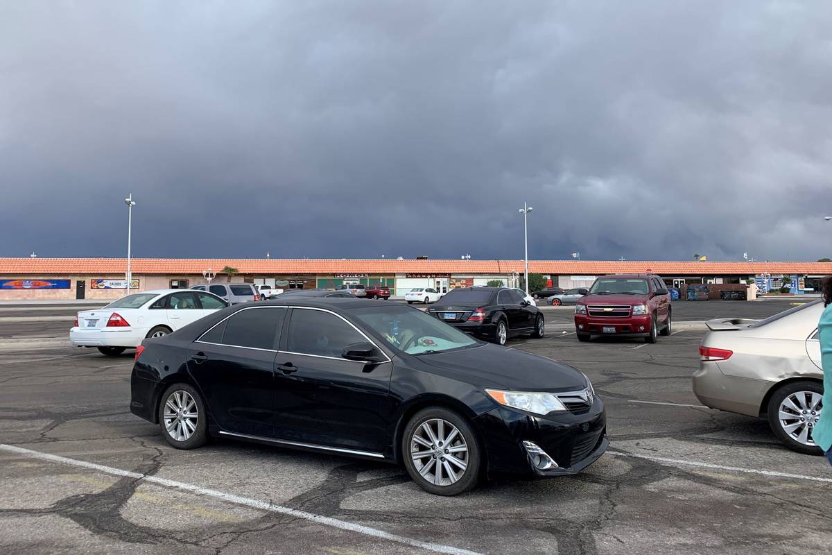 Rain clouds are seen in a Las Vegas parking lot on Saturday, Nov. 7, 2020. (Sabrina Schnur/Las ...