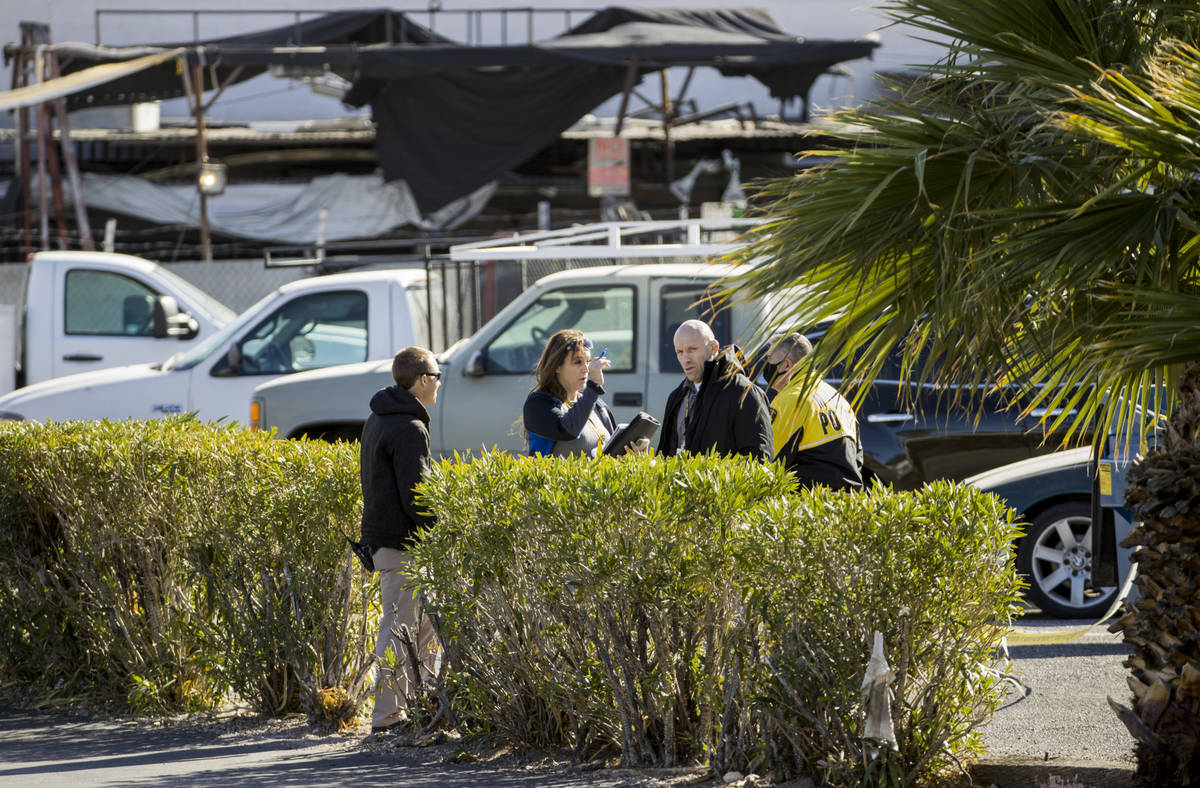 Las Vegas police investigate a homicide in the central valley near 3280 South Wynn Road on Satu ...