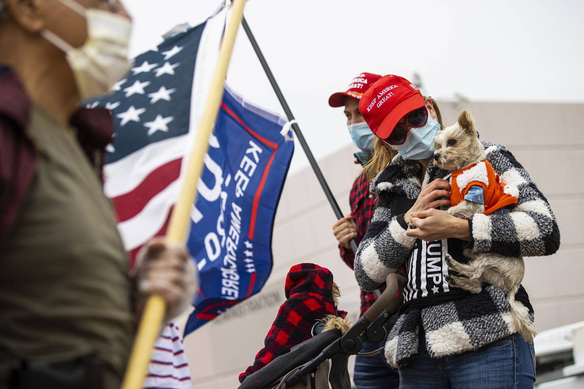 Supporters of President Donald Trump protest outside of the Clark County Election Department af ...