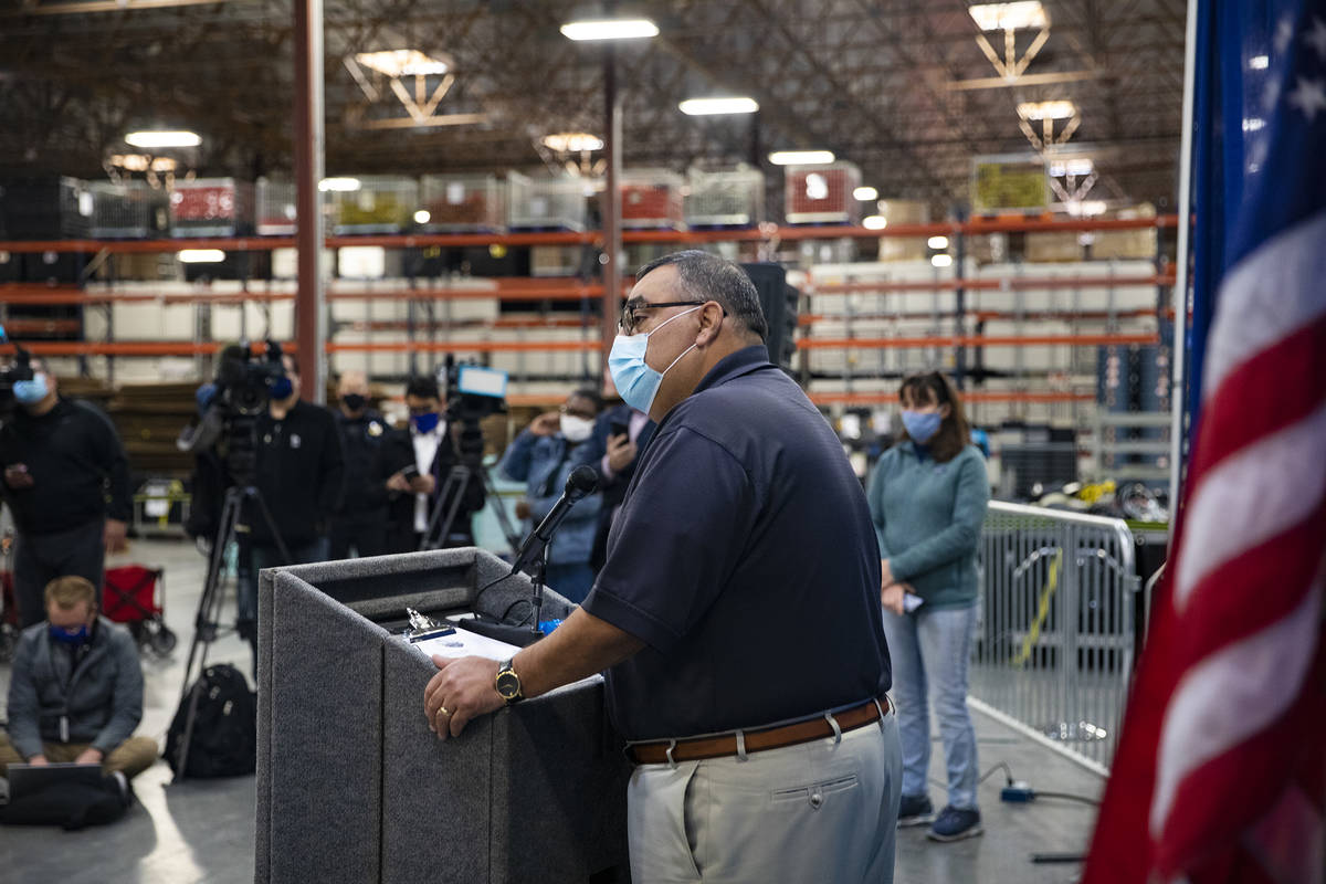 Clark County Registrar Joe Gloria gives an update on the vote count at the Clark County Electio ...