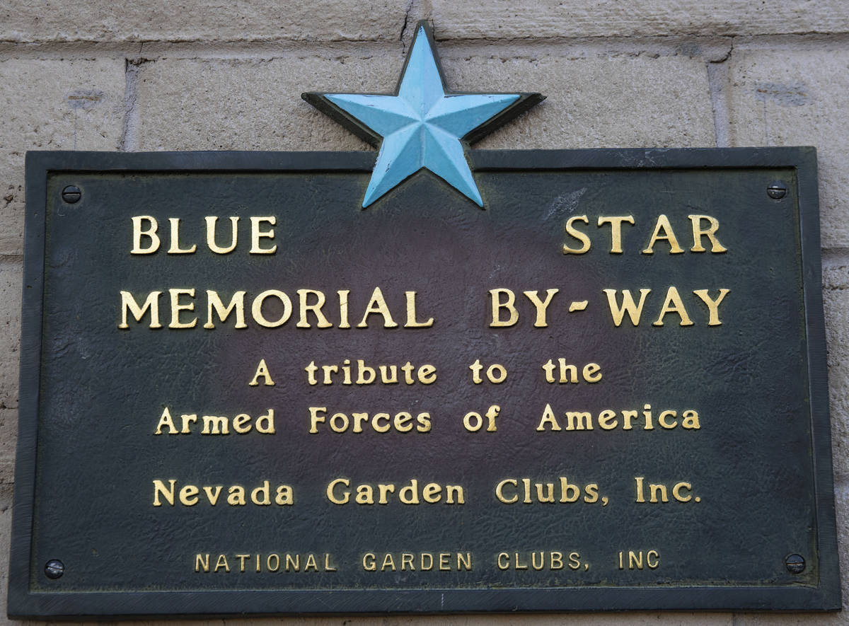 Bleu Star plaque is seen after being rededicated at the Nevada Garden Club at Lorenzi Park, on ...