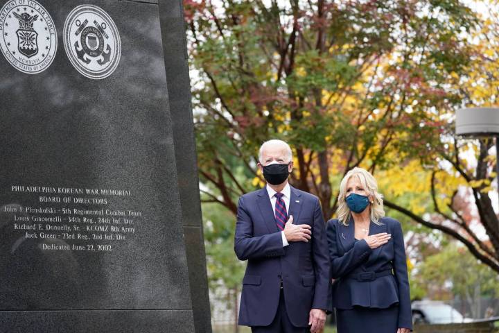 President-elect Joe Biden and Jill Biden, attend a service at the Philadelphia Korean War Memor ...