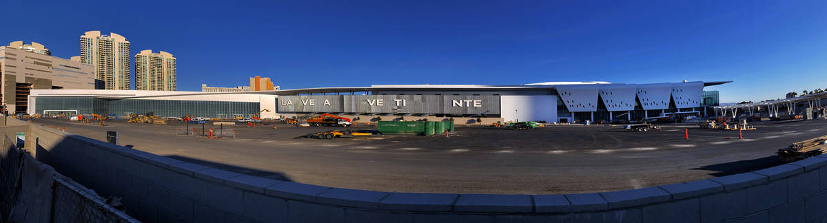 The process of putting up block letters LAS VEGAS CONVENTION CENTER continues along the new Wes ...