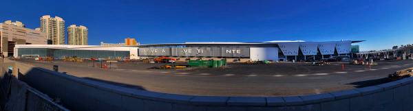 The process of putting up block letters LAS VEGAS CONVENTION CENTER continues along the new Wes ...