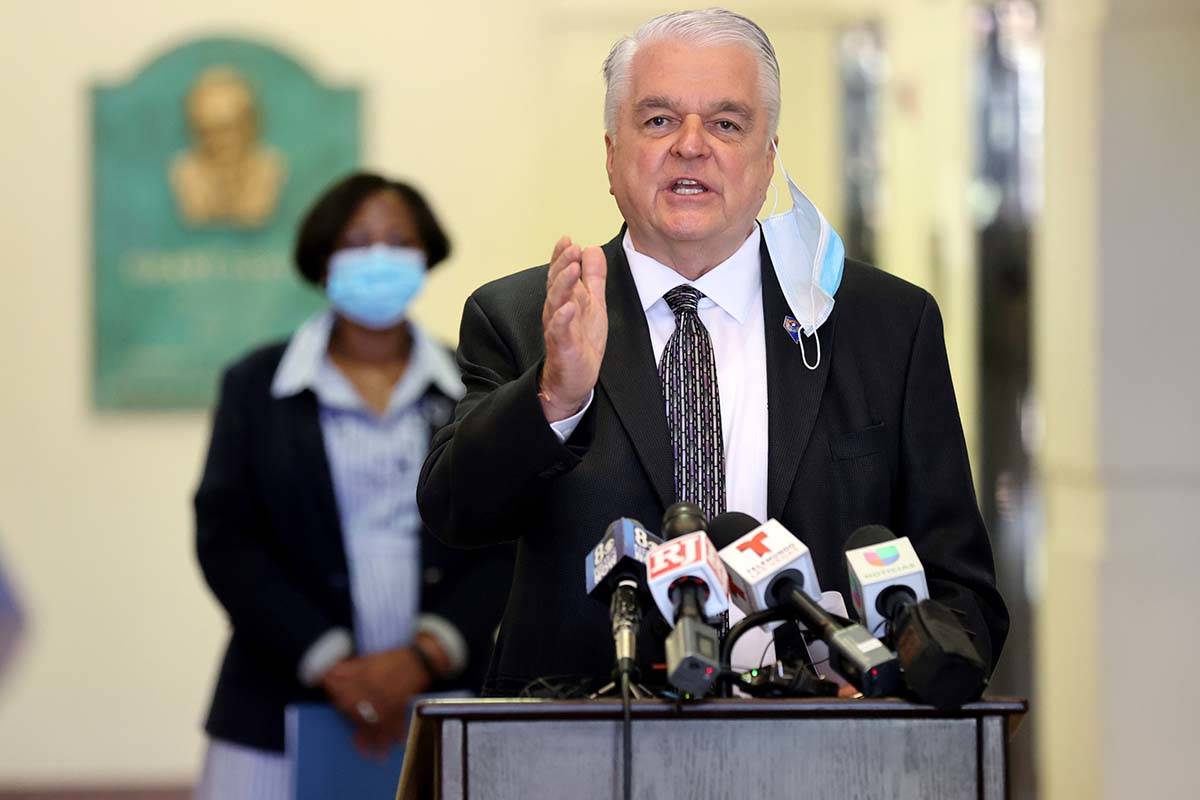 Gov. Steve Sisolak speaks. (K.M. Cannon/Las Vegas Review-Journal) @KMCannonPhoto