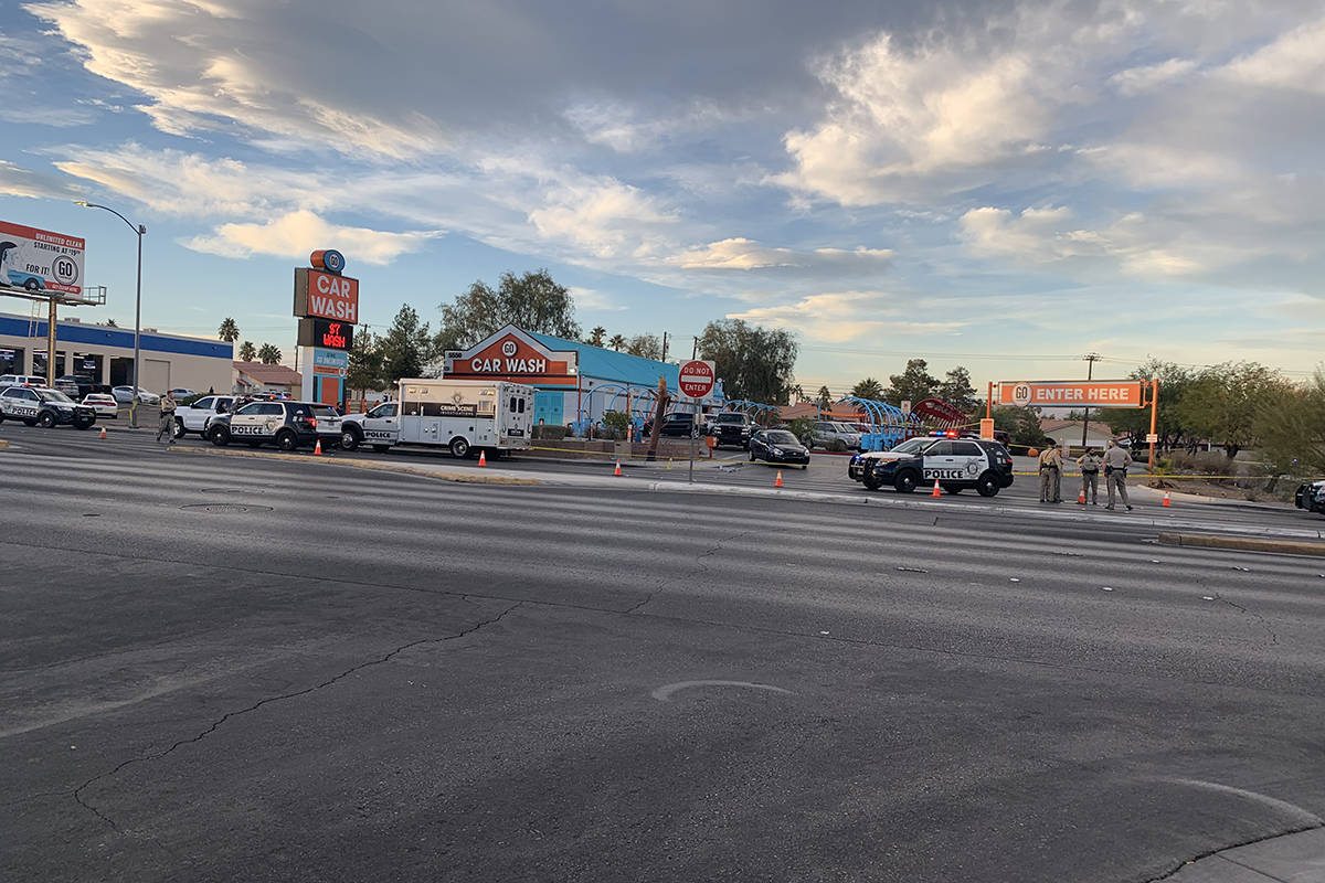 Las Vegas police are investigating a deadly shooting Tuesday, Nov. 17, 2020, at a car wash in t ...