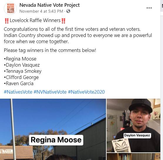 Screenshot from the Nevada Native Vote Project Facebook page.