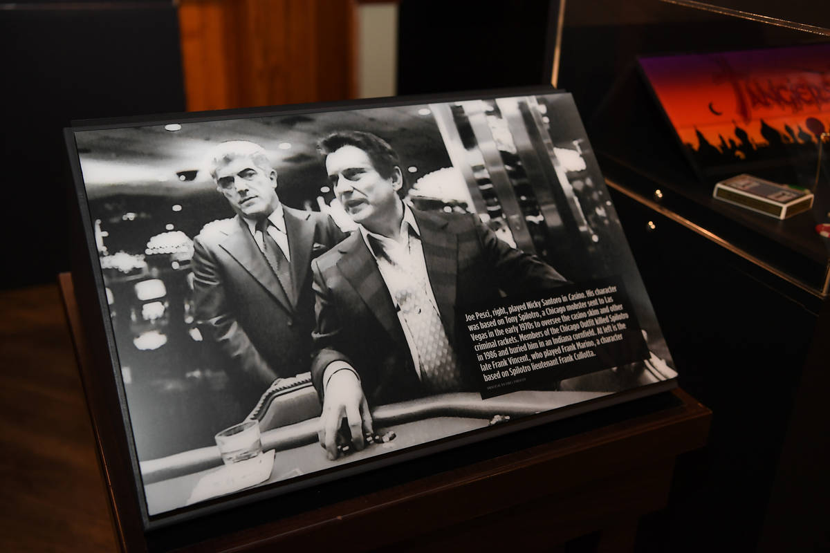 A view of The Mob Museum’s exhibit commemorating the 25th anniversary the film “Casino” i ...