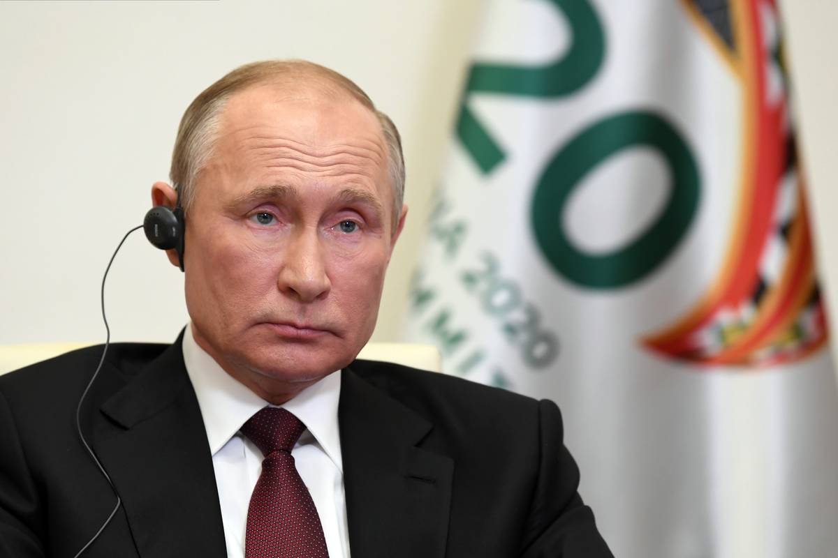 Russian President Vladimir Putin attends the G20 summit hosted by Saudi Arabia via video confer ...