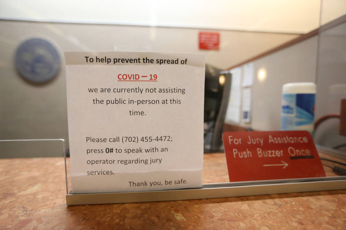 A sign inside of the updated Regional Justice Center jury services room which now complies with ...