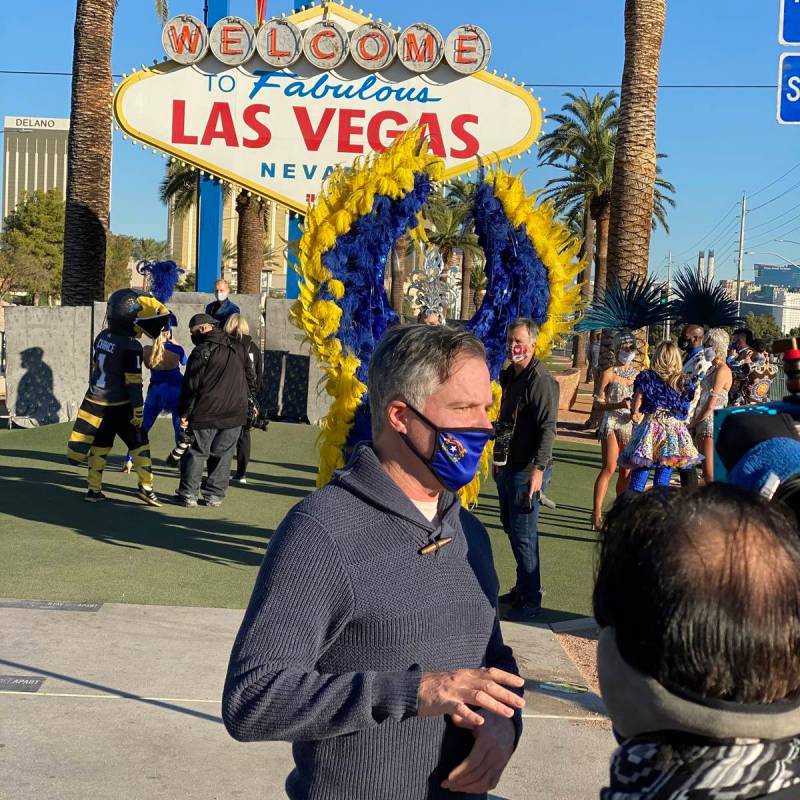 COVID-19 Task Force Chairman Jim Murren is shown at the Welcome to Fabulous Las Vegas sign duri ...