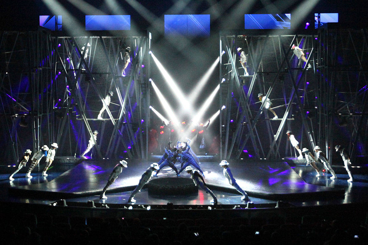 Cirque du Soleil performers debut part of the Michael Jackson One show at Mandalay Bay on May 7 ...