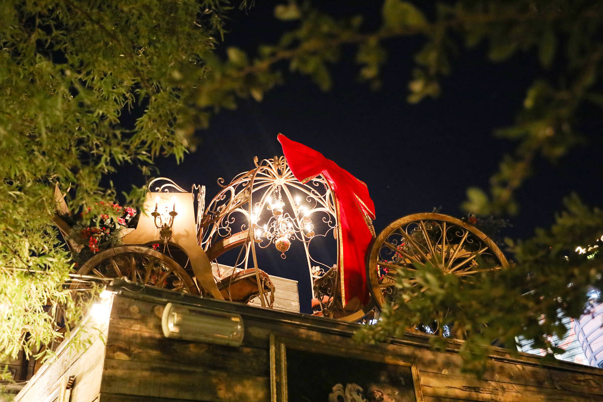 Decorations on display at Park on Fremont in Downtown Las Vegas, Wednesday, Nov. 25, 2020. Corn ...