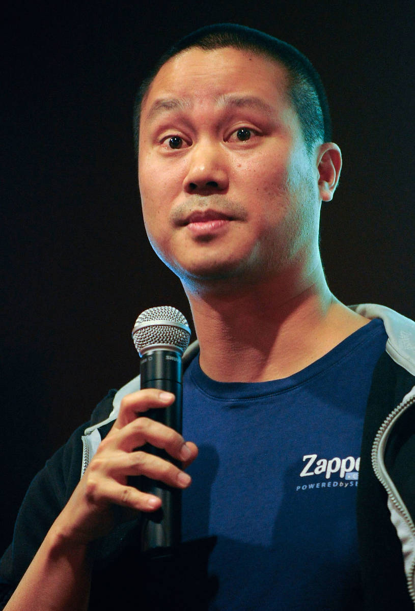 Zappos CEO Tony Hsieh speaks during the LaunchUp Las Vegas event at the Oquendo Center, 2425 E. ...