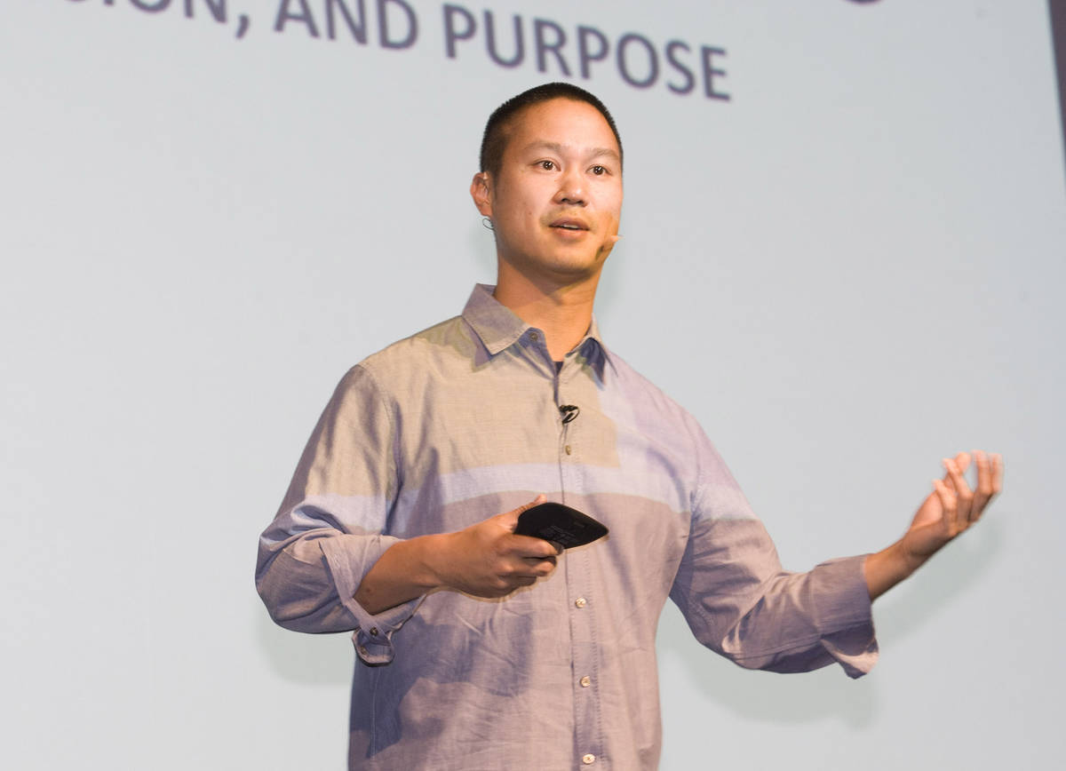 Zappos CEO Tony Hsieh speaks to a large group of Silverton associates during an employee meetin ...