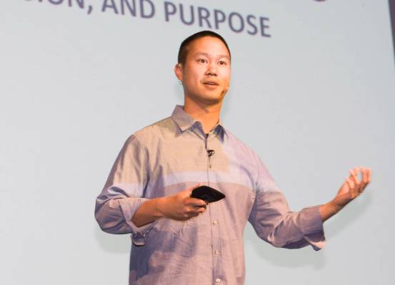 Zappos CEO Tony Hsieh speaks to a large group of Silverton associates during an employee meetin ...