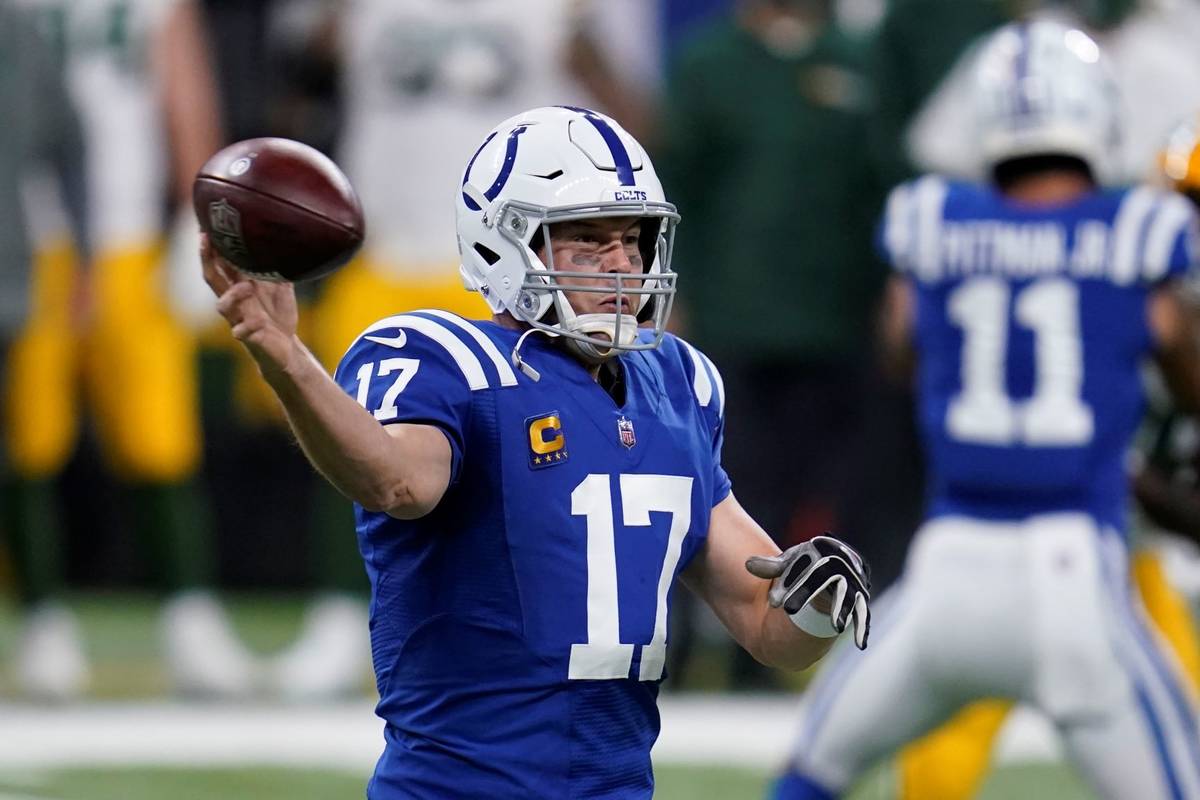 Indianapolis Colts quarterback Philip Rivers (17) throws during the first half of an NFL footba ...