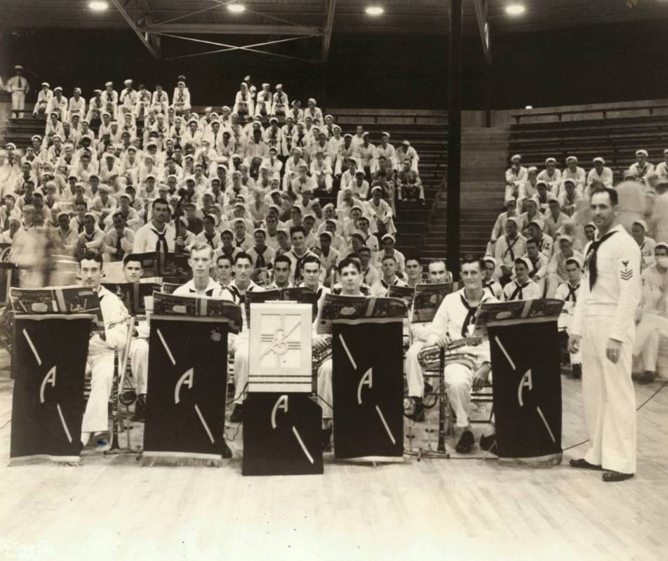 The U.S.S. Arizona Band plays in a Battle of Music competition in Hawaii during the fall of 194 ...
