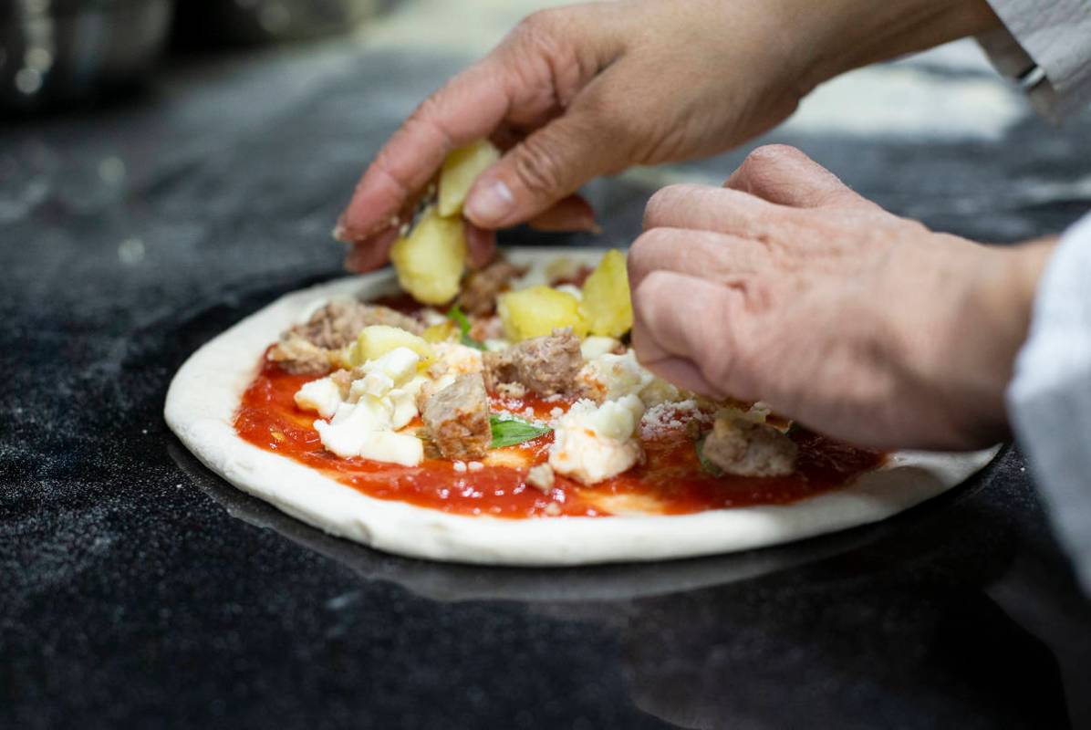 A Patatosa pizza from chef Floriana Pastore. (Ellen Schmidt/Las Vegas Review-Journal) @ellensch ...