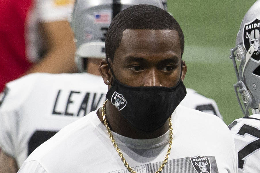 Las Vegas Raiders defensive end Clelin Ferrell (96) walks on the sideline during the second qua ...