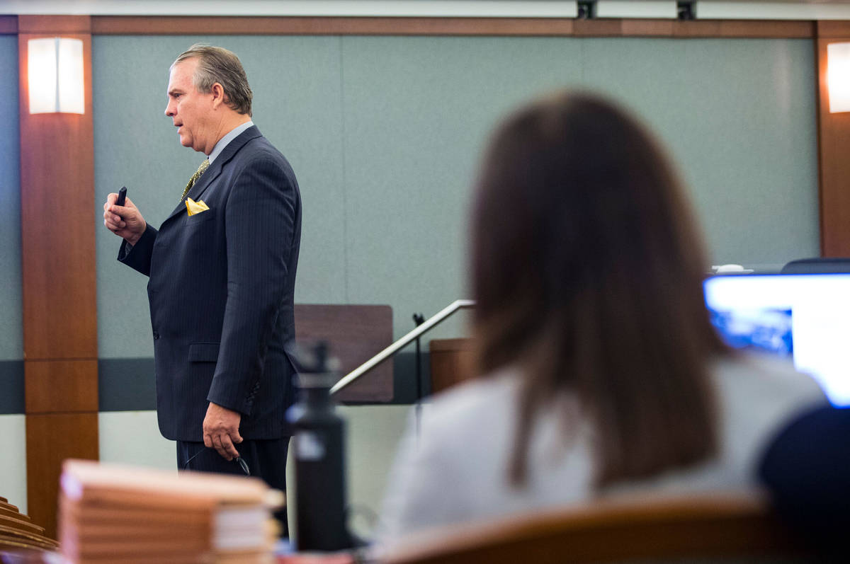 In this Oct. 24, 2018, file photo, defense attorney Bret Whipple speaks during opening statemen ...