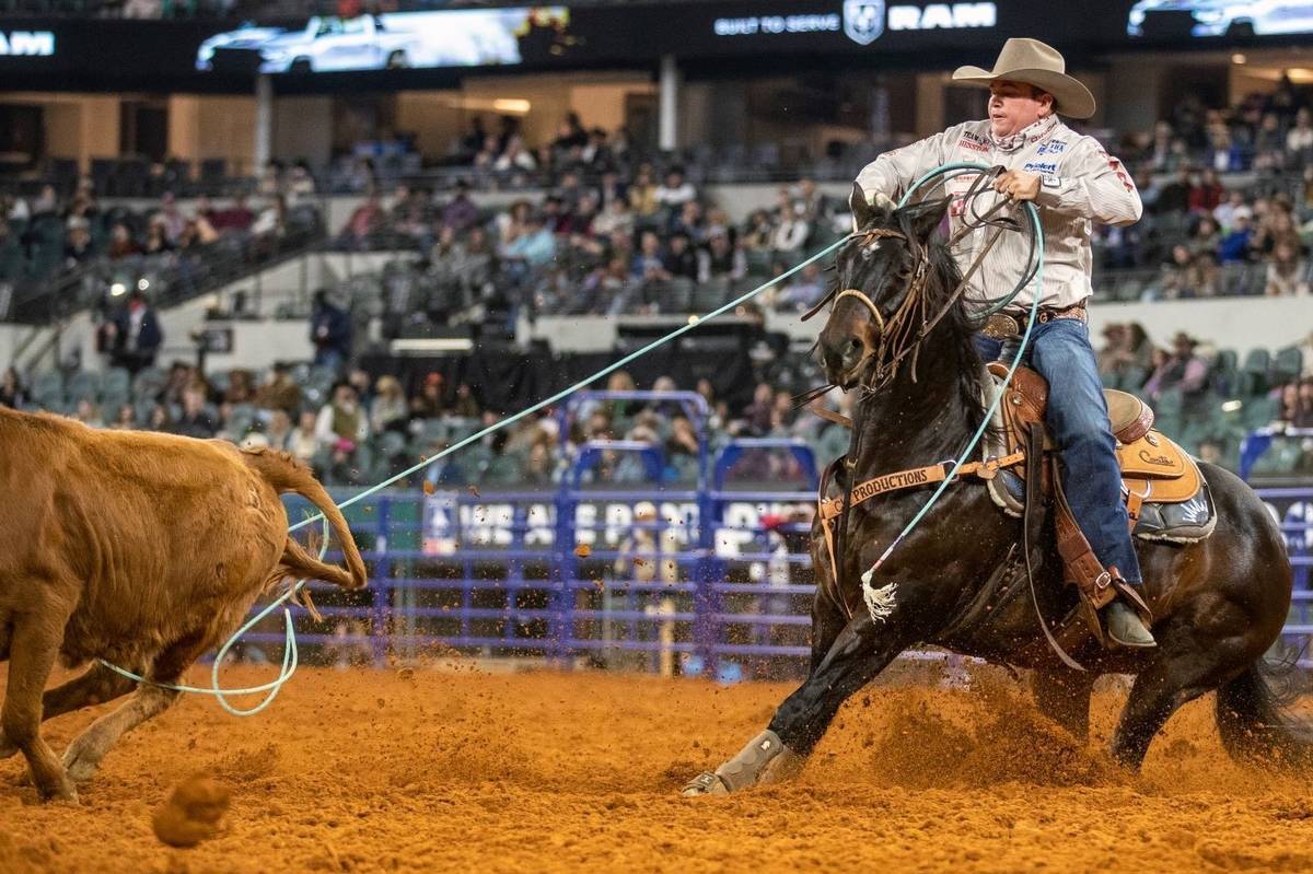 Travis Graves performs during the 3rd go-round of the National Finals Rodeo in Arlington, Texas ...