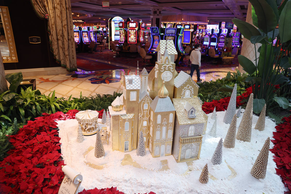 Winter villages decorate the Wynn Las Vegas atrium for the holidays on Thursday, Dec. 3, 2020. ...