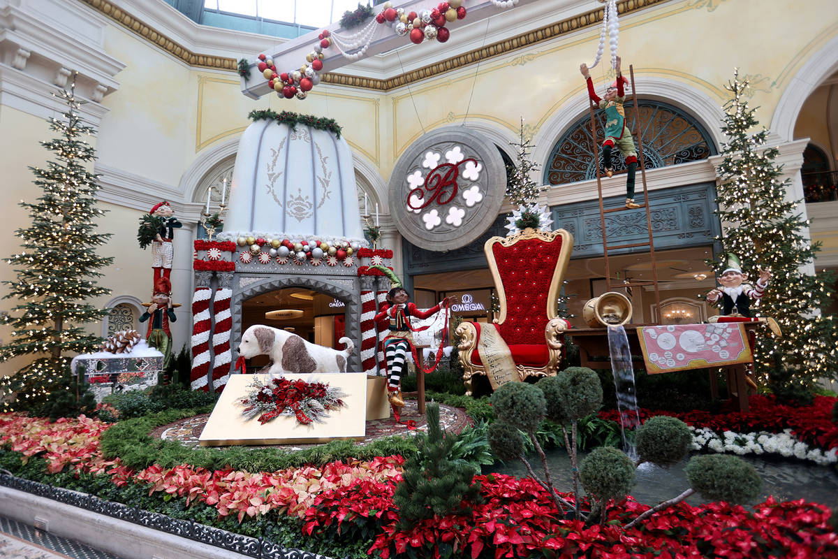 The "Hopeful Holidays" winter display at the Bellagio Conservatory in Las Vegas Monda ...
