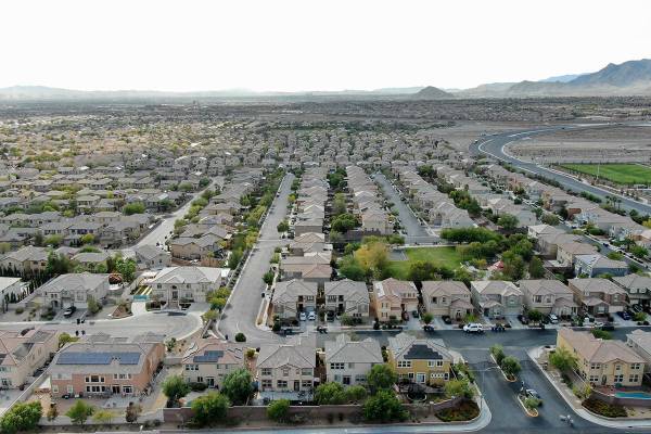 An aerial view of housing developments near FIron Mountain Road and North Skye Canyon Park Driv ...