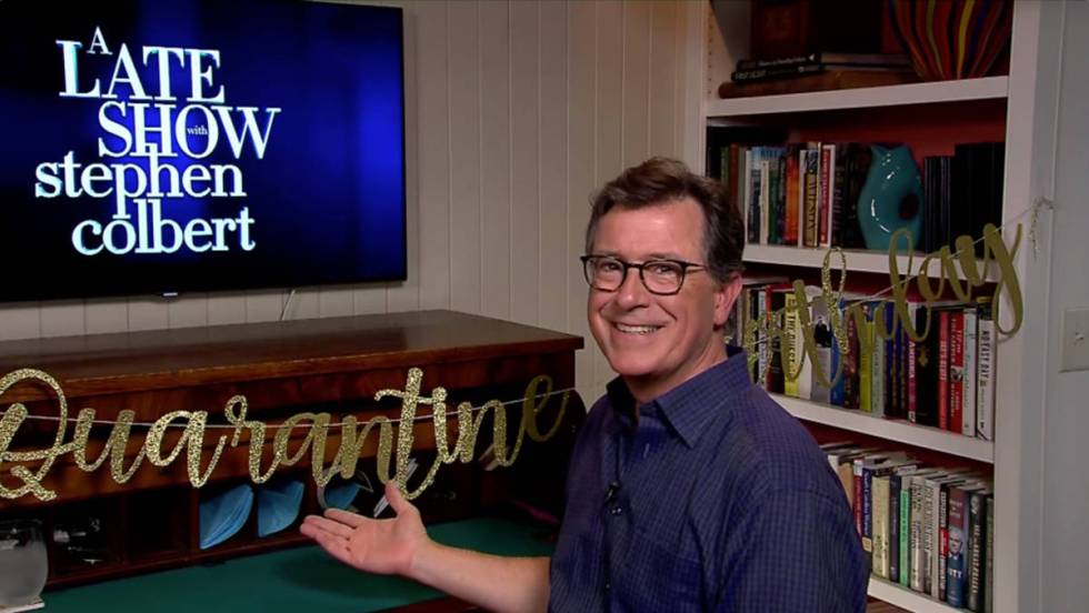 Stephen Colbert hosts "A Late Show With Stephen Colbert from home May 13. (CBS)