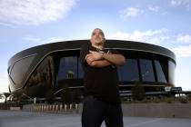 Rick Gonzalez, also known G Minor the DJ, poses for a portrait at Allegiant Stadium in Las Vega ...