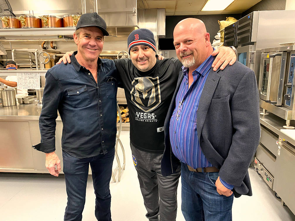 Actor Dennis Quaid, chef Barry Dakake and "Pawn Stars" co-star and Gold & Silver Pawn owner Ric ...