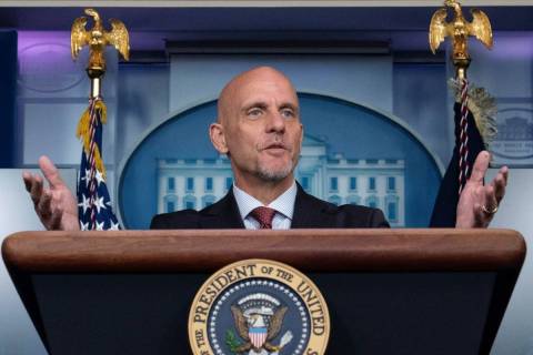 FDA commissioner Dr. Stephen Hahn speaks during a media briefing at the White House in Washingt ...