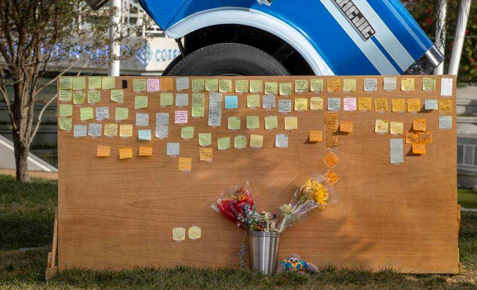 A sticky-note memorial for Tony Hsieh at Fergusons Downtown near the Big Rig Jig in downtown L ...