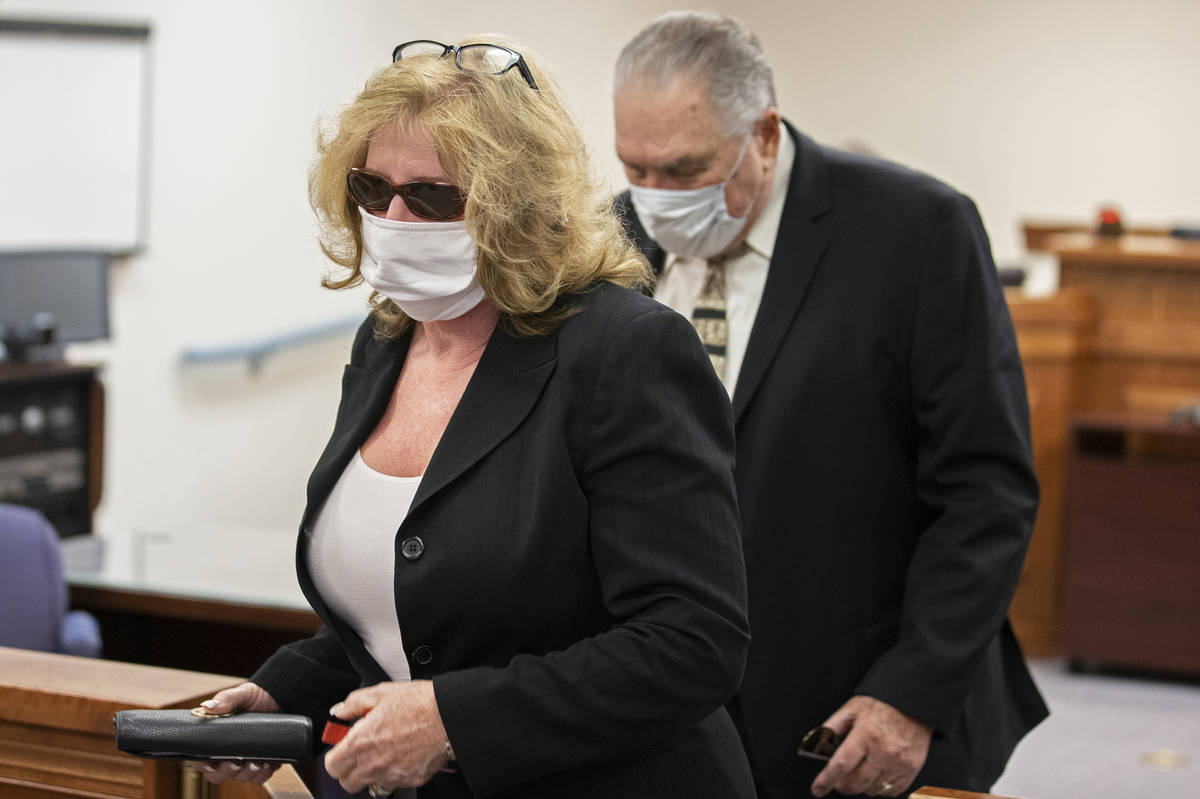 Patricia, left, and Marcel Chappuis exit the Beatty Justice Court after their pre trial hearing ...