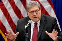 FILE - In this Oct. 15, 2020, file photo Attorney General William Barr speaks during a roundtab ...