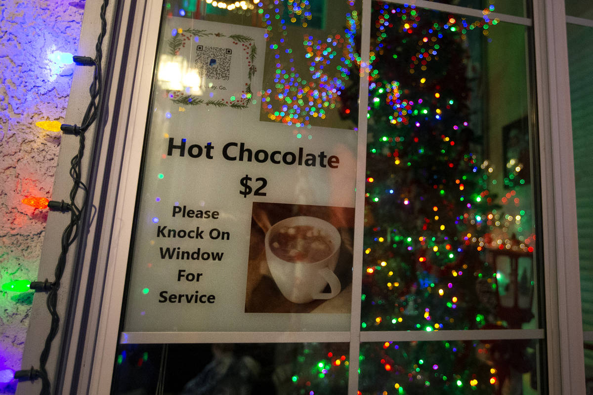 Jeff and Karol Doody offered hot chocolate for sale on Monday, Dec. 14, 2020, in Las Vegas. The ...