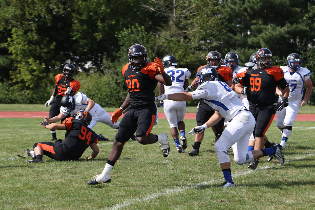 Raiders linebacker Nicholas Morrow plays linebacker during his tenure at Greenville University. ...