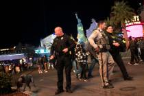 Metropolitan police patrol Las Vegas Boulevard for New Year's Eve on the Strip in this Dec. 31, ...