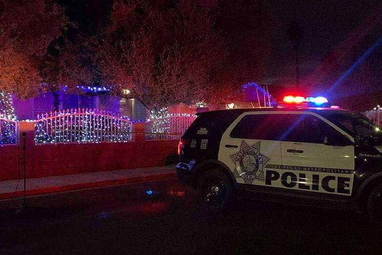 Las Vegas police at the scene of a homicide in the 100 block of Montello Avenue near East Charl ...