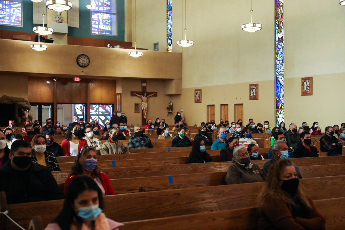 Mass at St. Anne's Catholic Church in Las Vegas, Sunday, Dec. 20, 2020. A federal appeals court ...