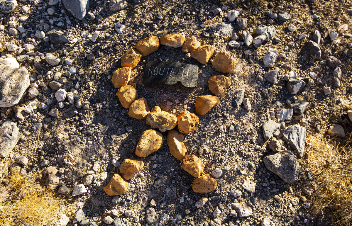 Painted rocks commemorating the Route 91 shooting victims appeared at the Nevada Power Trail in ...